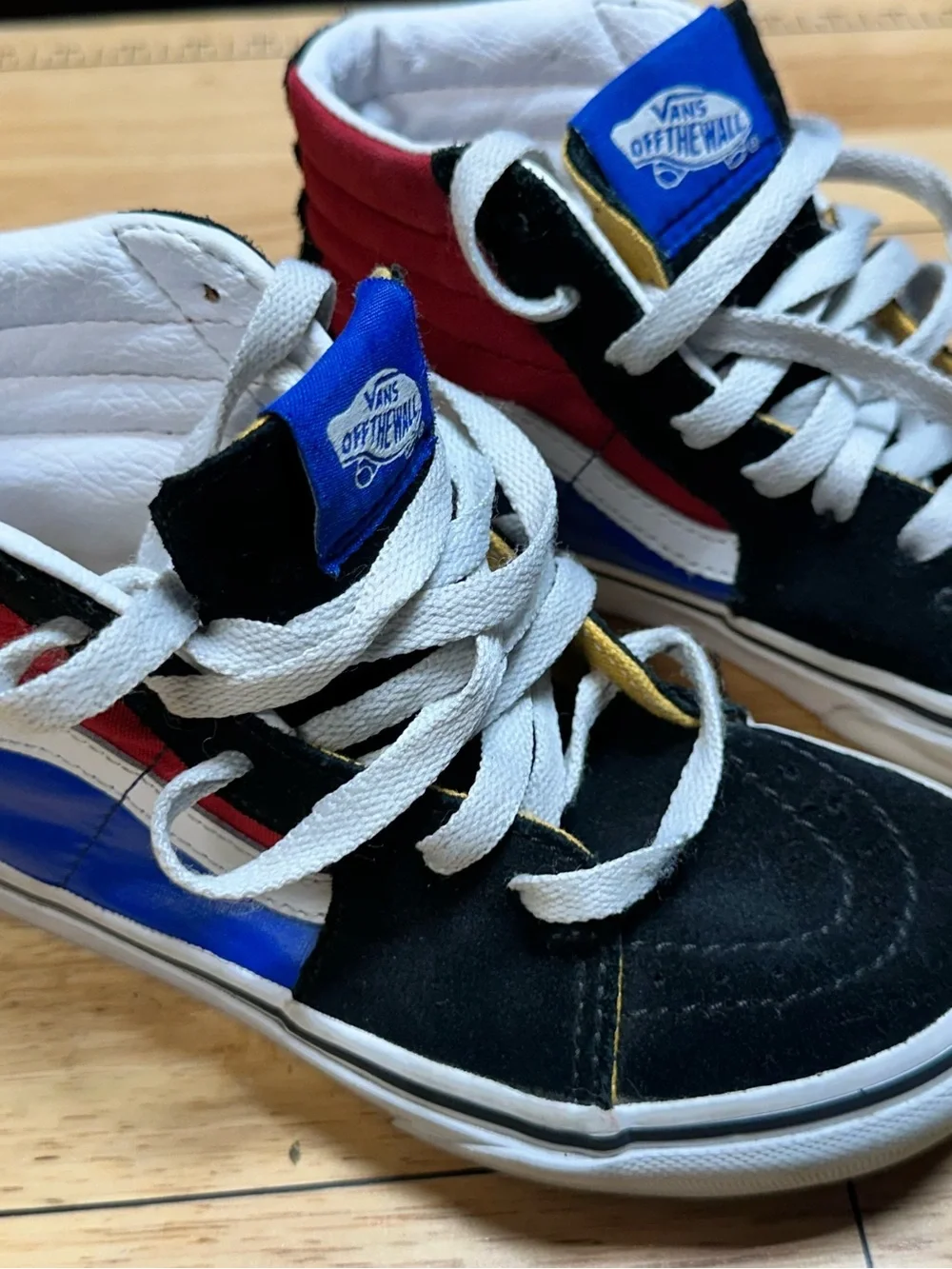 Vans Kids Size 1.5 High-Top Sneakers in Black, Blue, Red